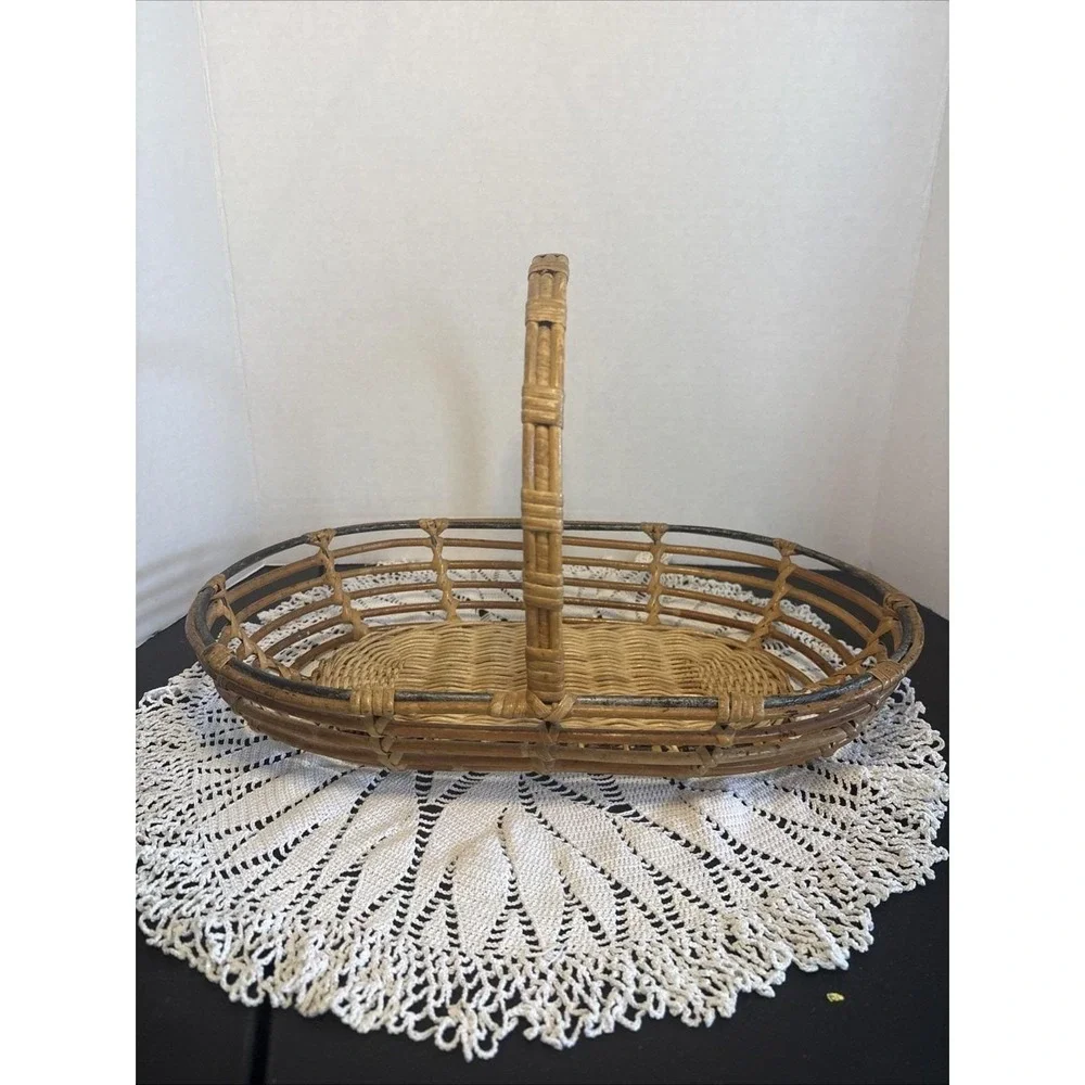 VTG Bentwood Bamboo Reed Gathering Basket Wicker Garden Trug Rattan BOHO Decor